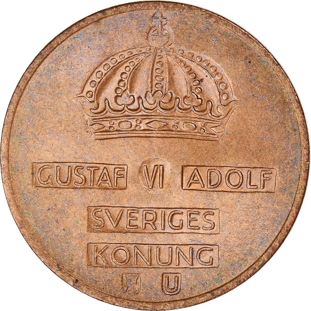 Moneda, Suecia, Gustaf VI, 2 Öre, 1971, EBC+, Bronce, KM:821