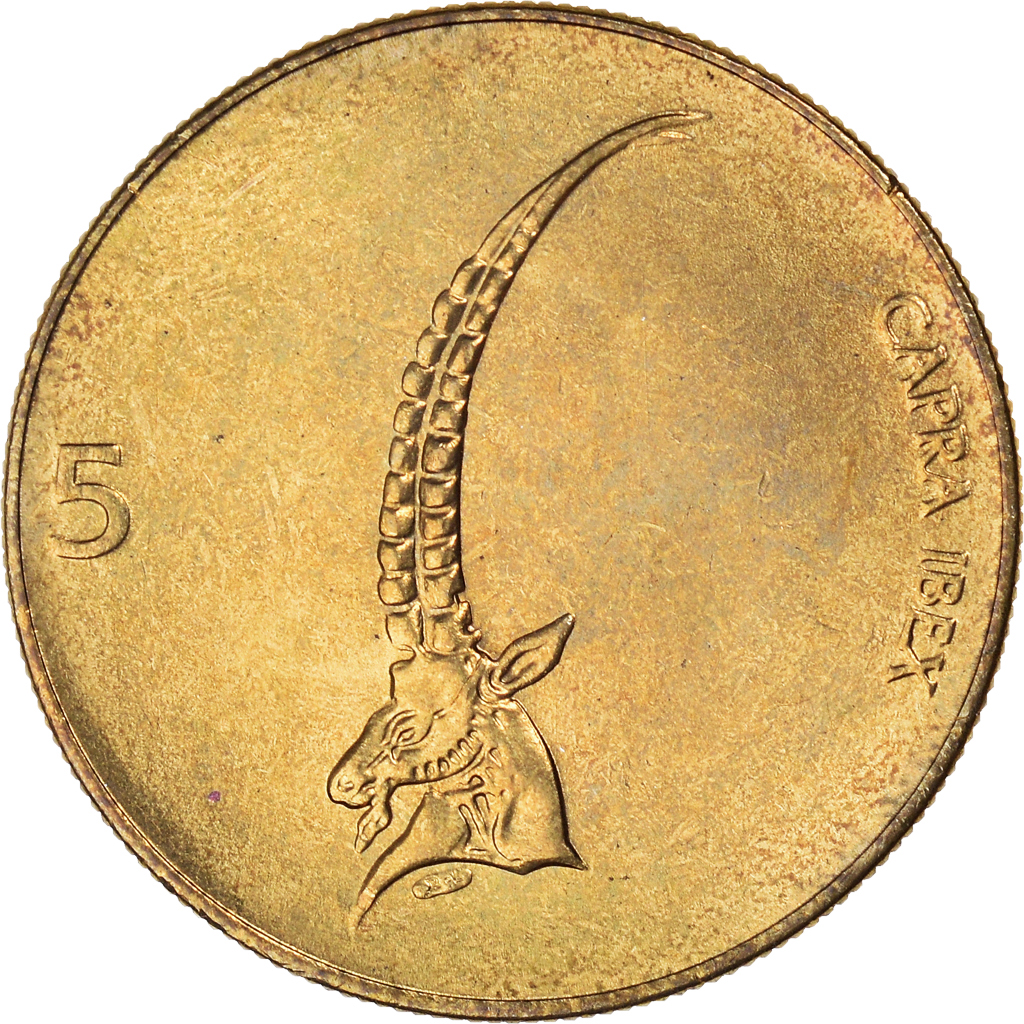 Moneda, Eslovenia, 5 Tolarjev, 1992, EBC, Níquel - latón, KM:6