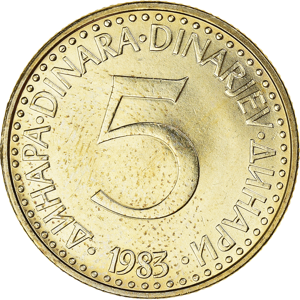 Moneda, Yugoslavia, 5 Dinara, 1983, EBC+, Níquel - latón, KM:88