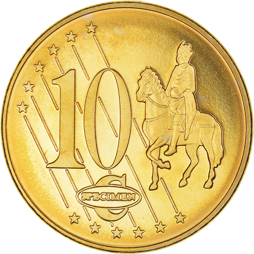 Dinamarca, 10 Euro Cent, 2002, unofficial private coin, FDC, Latón