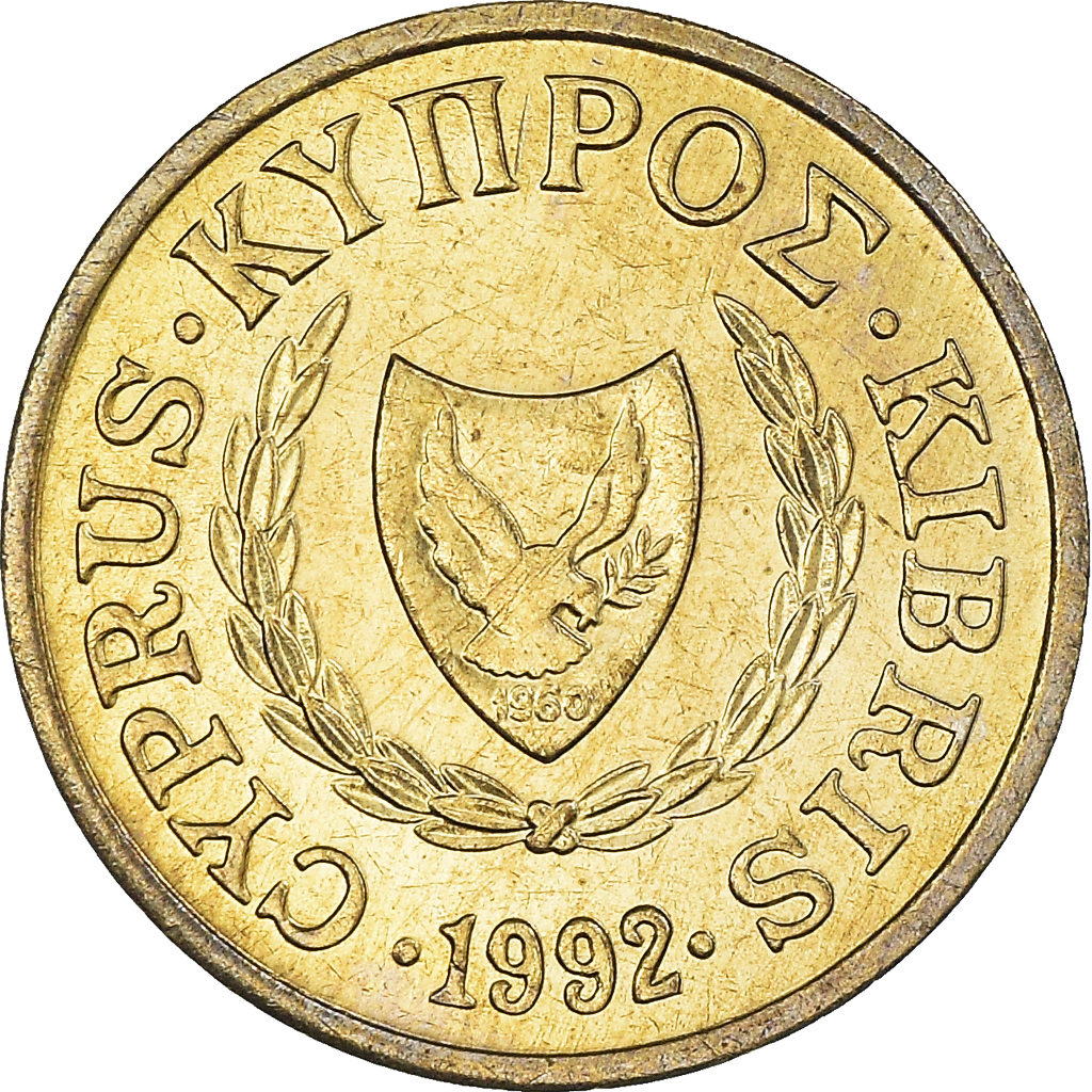 Moneda, Chipre, Cent, 1992, EBC+, Níquel - latón, KM:53.3