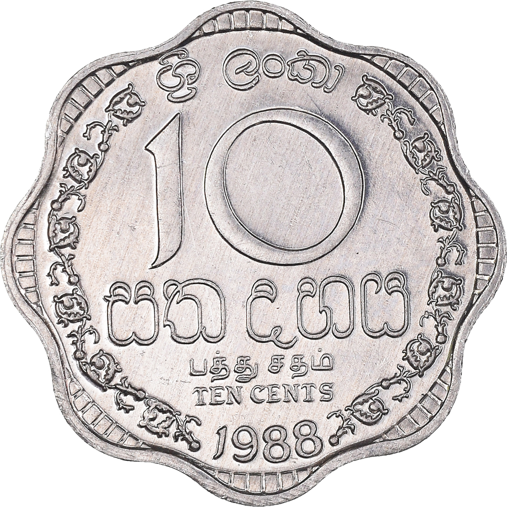 Moneda, Sri Lanka, 10 Cents, 1988, MBC+, Aluminio, KM:140a