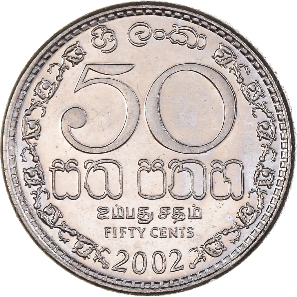 Moneda, Sri Lanka, 50 Cents, 2002, MBC+, Níquel chapado en acero, KM:135.2a