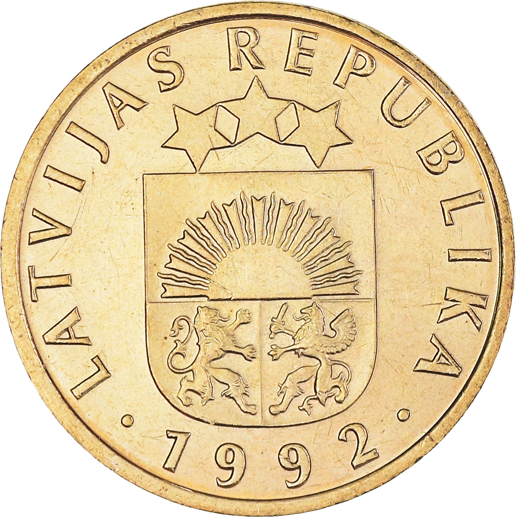 Moneda, Letonia, 5 Santimi, 1992, MBC+, Níquel - latón, KM:16