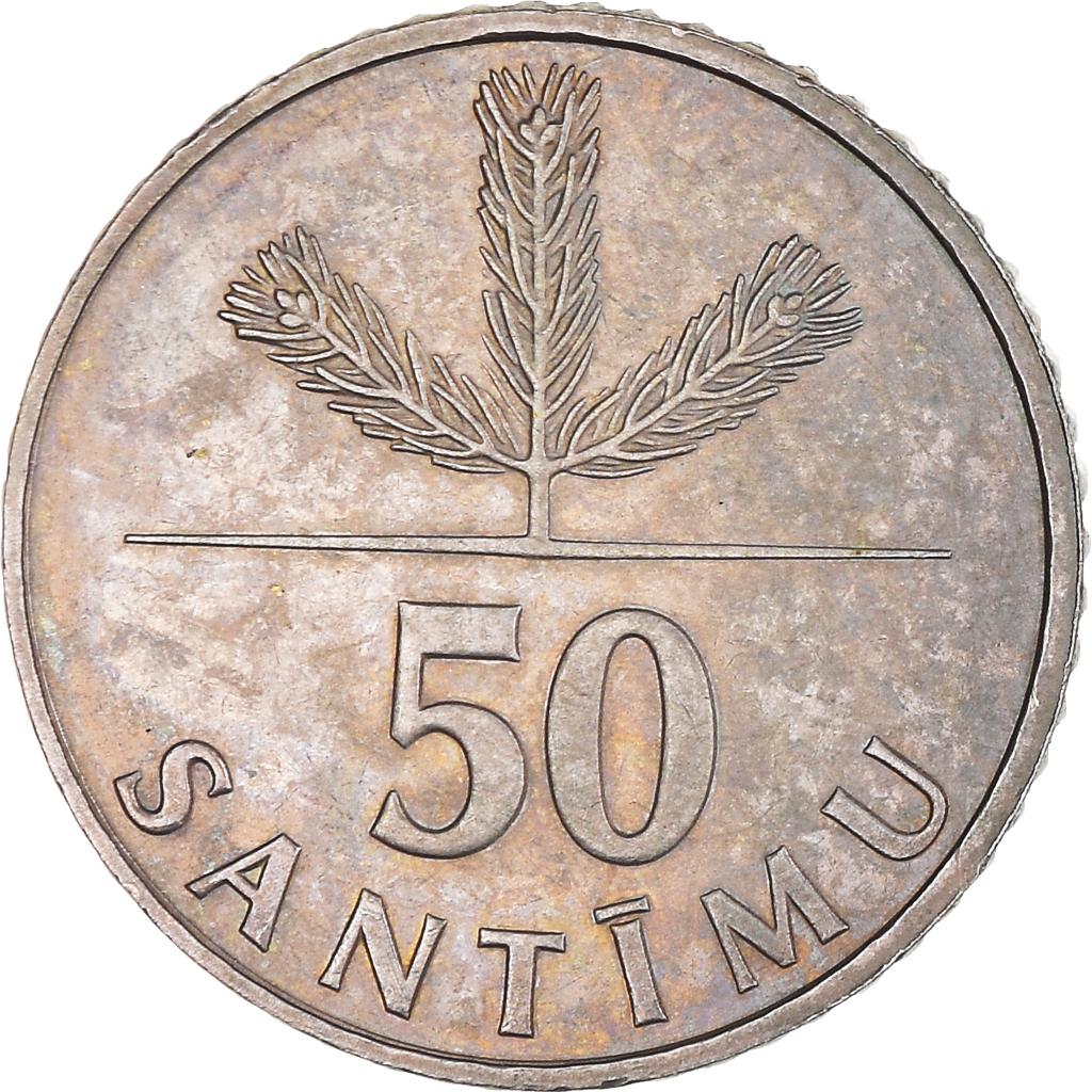 Moneda, Letonia, 50 Santimu, 1992, MBC+, Cobre - níquel, KM:13