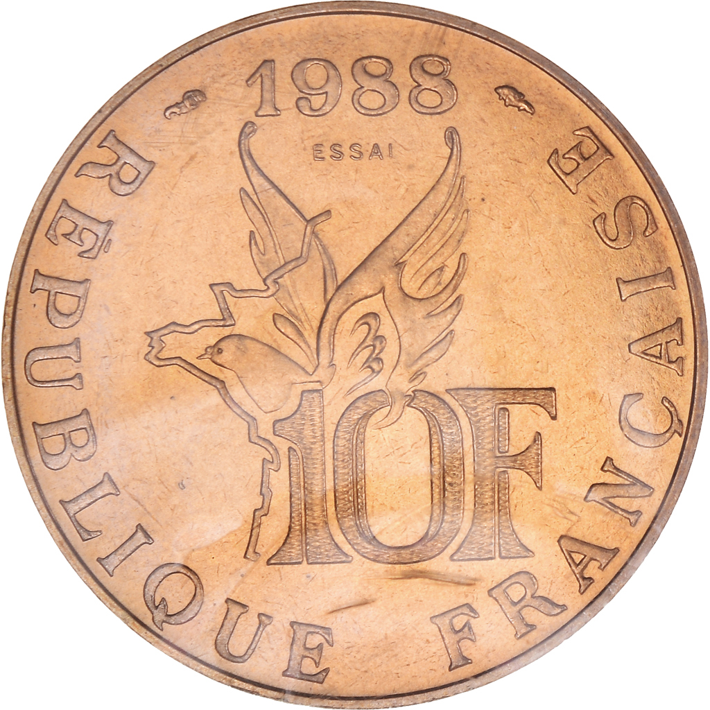 Coin, France, Roland Garros, 10 Francs, 1988, Paris, ESSAI, 
