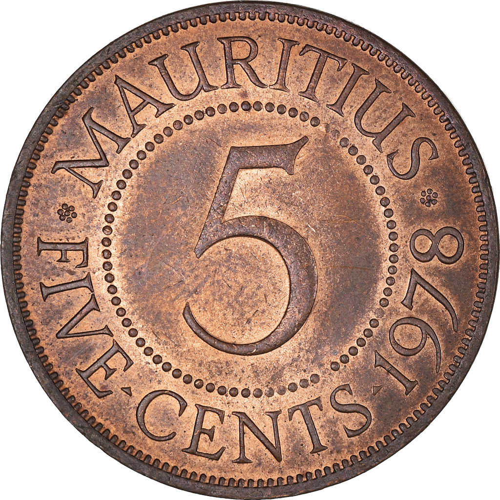 Moneda, Mauricio, Elizabeth II, 5 Cents, 1978, MBC+, Bronce, KM:34