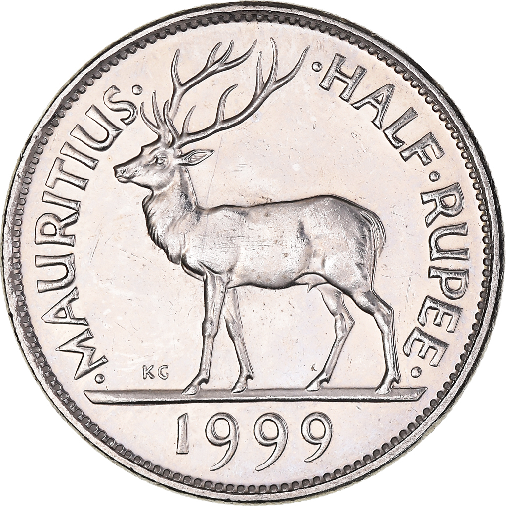 Moneda, Mauricio, 1/2 Rupee, 1999, MBC, Cobre - níquel