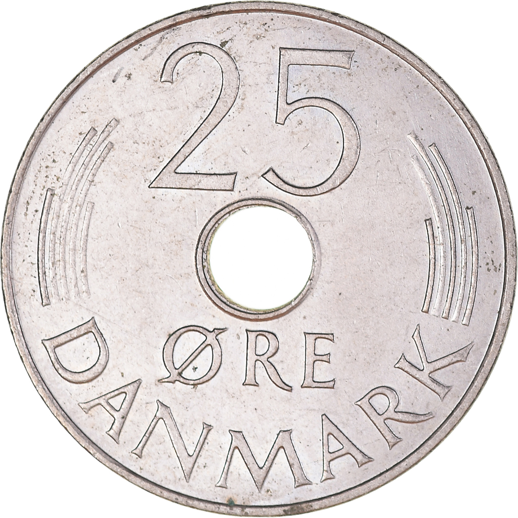 Moneda, Dinamarca, Margrethe II, 25 Öre, 1976, Copenhagen, BC+, Cobre -