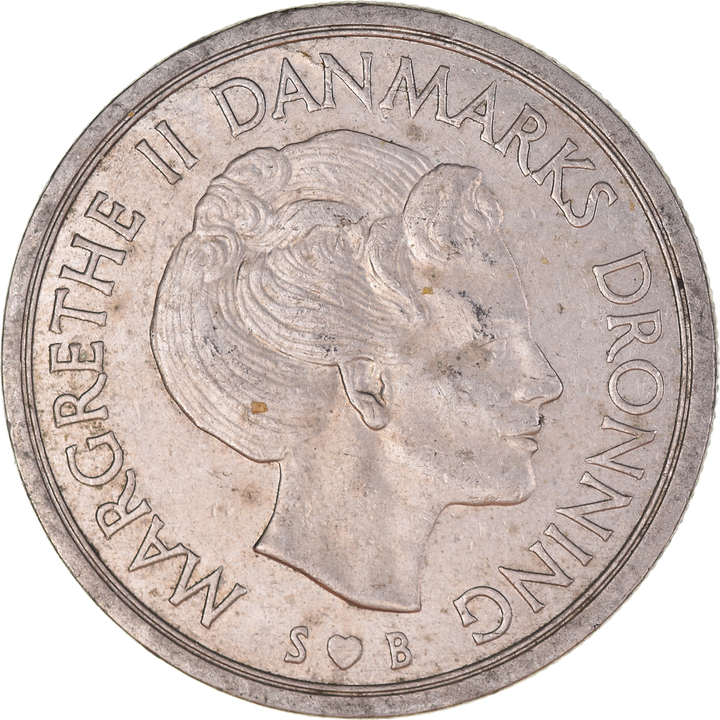 Moneda, Dinamarca, Margrethe II, 5 Kroner, 1976, Copenhagen, BC+, Cobre -