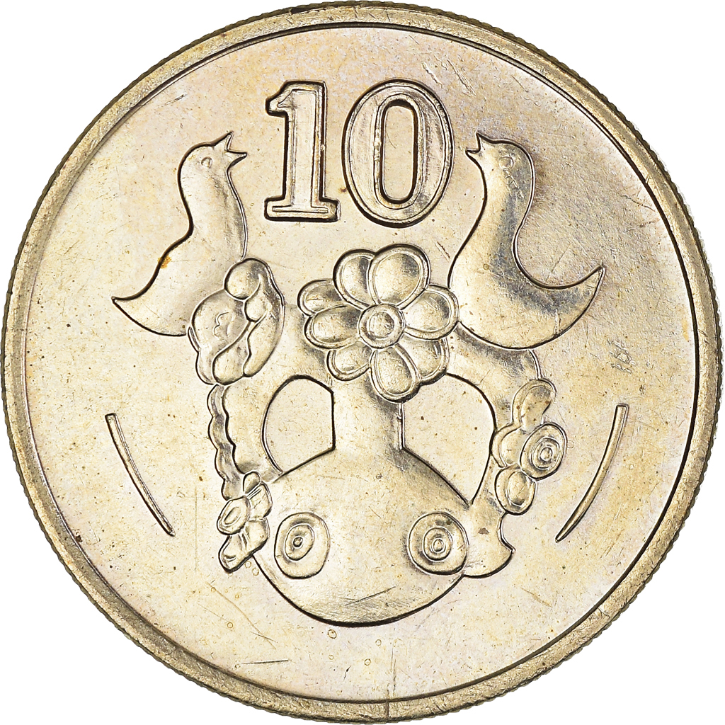 Moneda, Chipre, 10 Cents, 1992, MBC+, Níquel - latón, KM:56.3