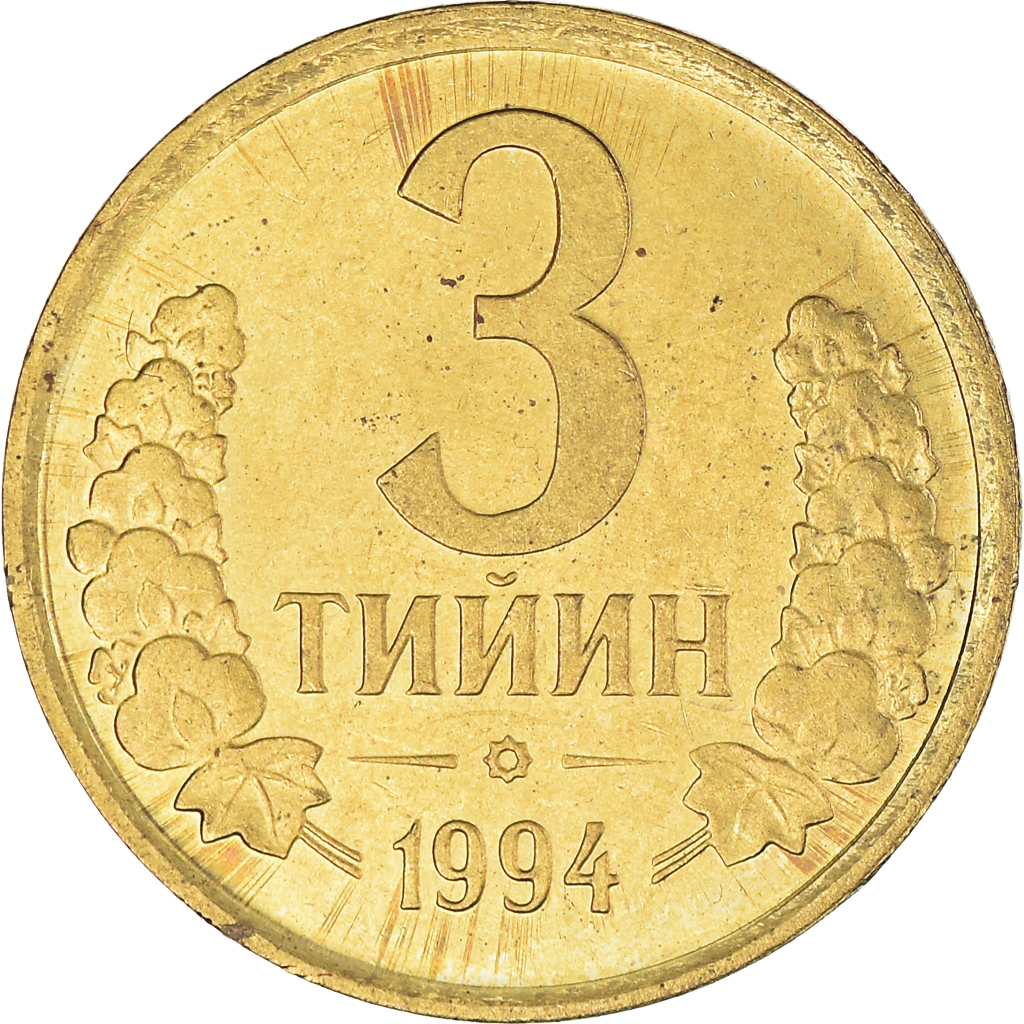 Coin, Uzbekistan, 3 Tiyin, 1994, , Brass plated steel, KM:2.2