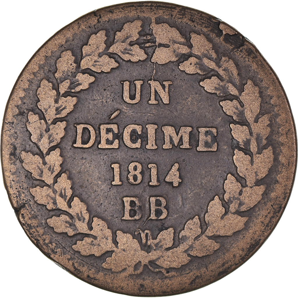 Coin, France, Napoléon I, Decime, 1814, Strasbourg, Variety, , Bronze