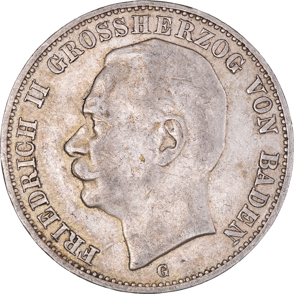 Coin, German States, BADEN, Friedrich II, 3 Mark, 1912, Stuttgart, 