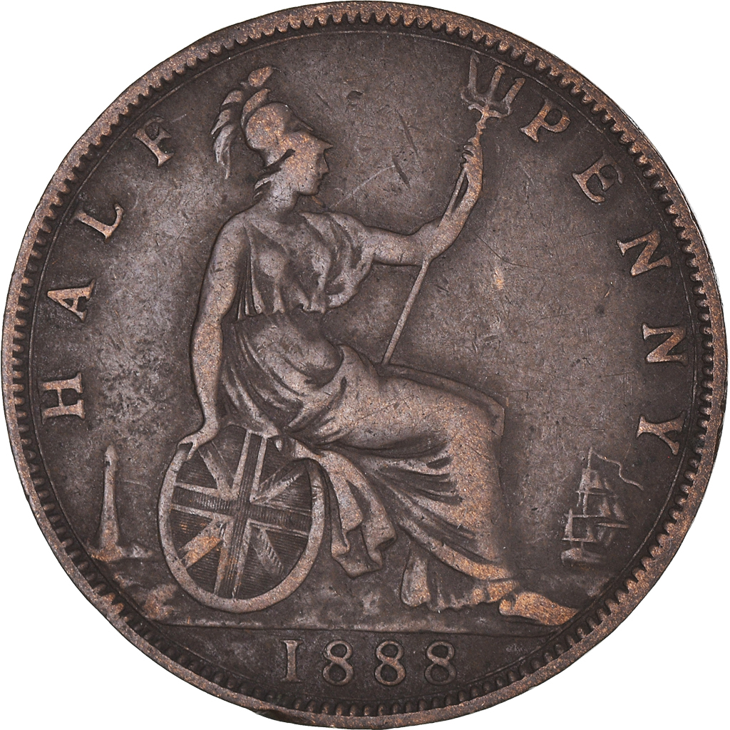 Coin, Great Britain, Victoria, 1/2 Penny, 1888, , Bronze, KM:754