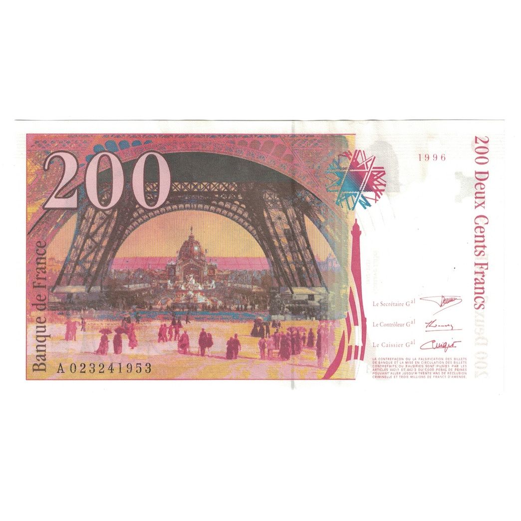 France, 200 Francs, Eiffel, 1996, AU(55-58), Fayette:75.2, KM:159a