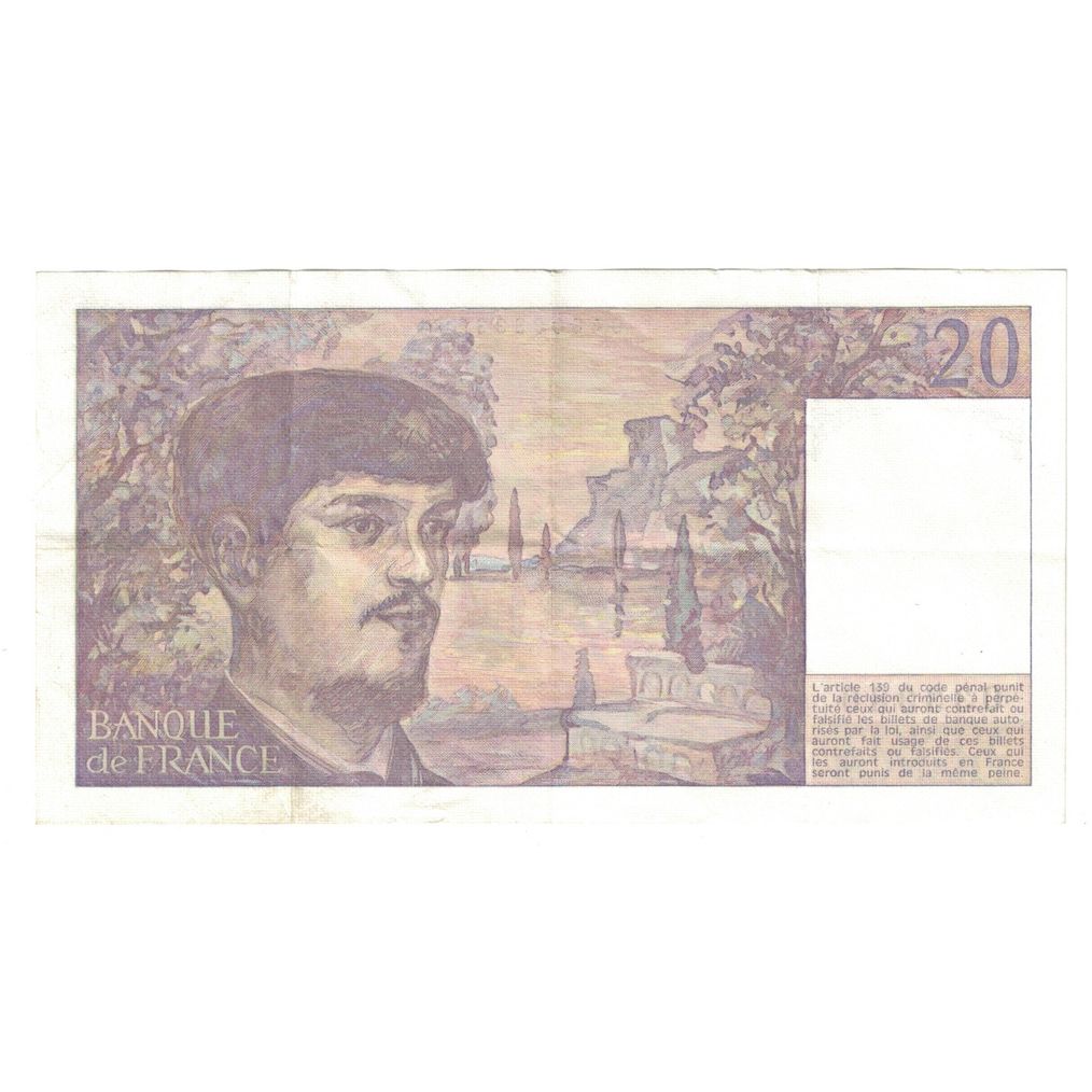 France, 20 Francs, Debussy, 1987, F.020, AU(55-58), Fayette:F66.08A20, KM:151b