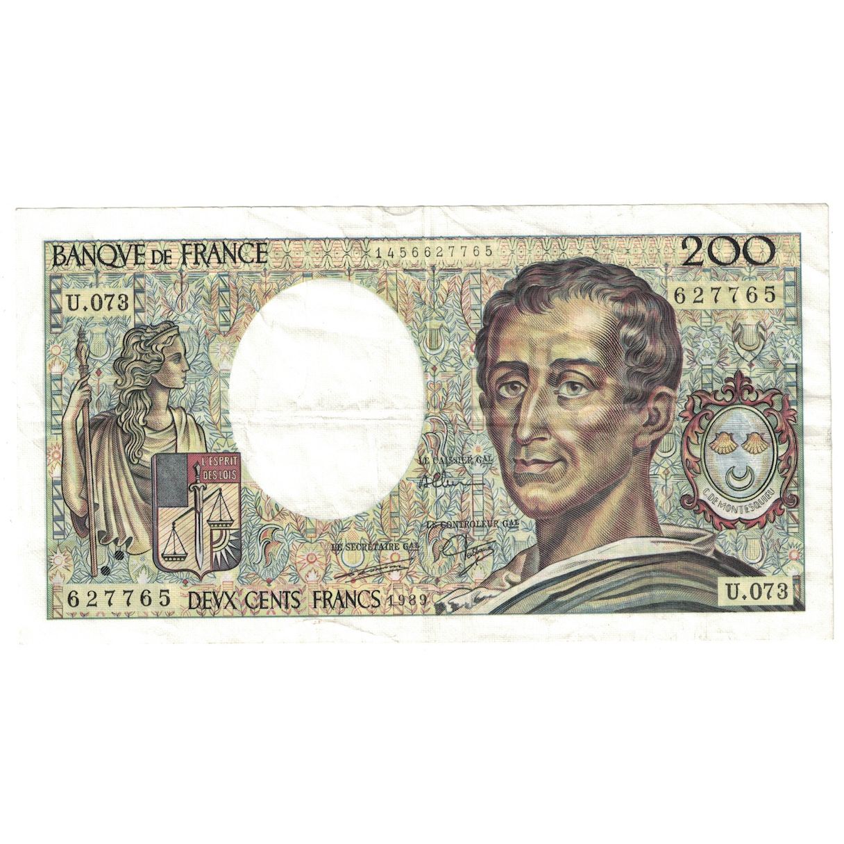 France, 200 Francs, Montesquieu, 1989, U.073, EF(40-45), Fayette:70.09, KM:155c