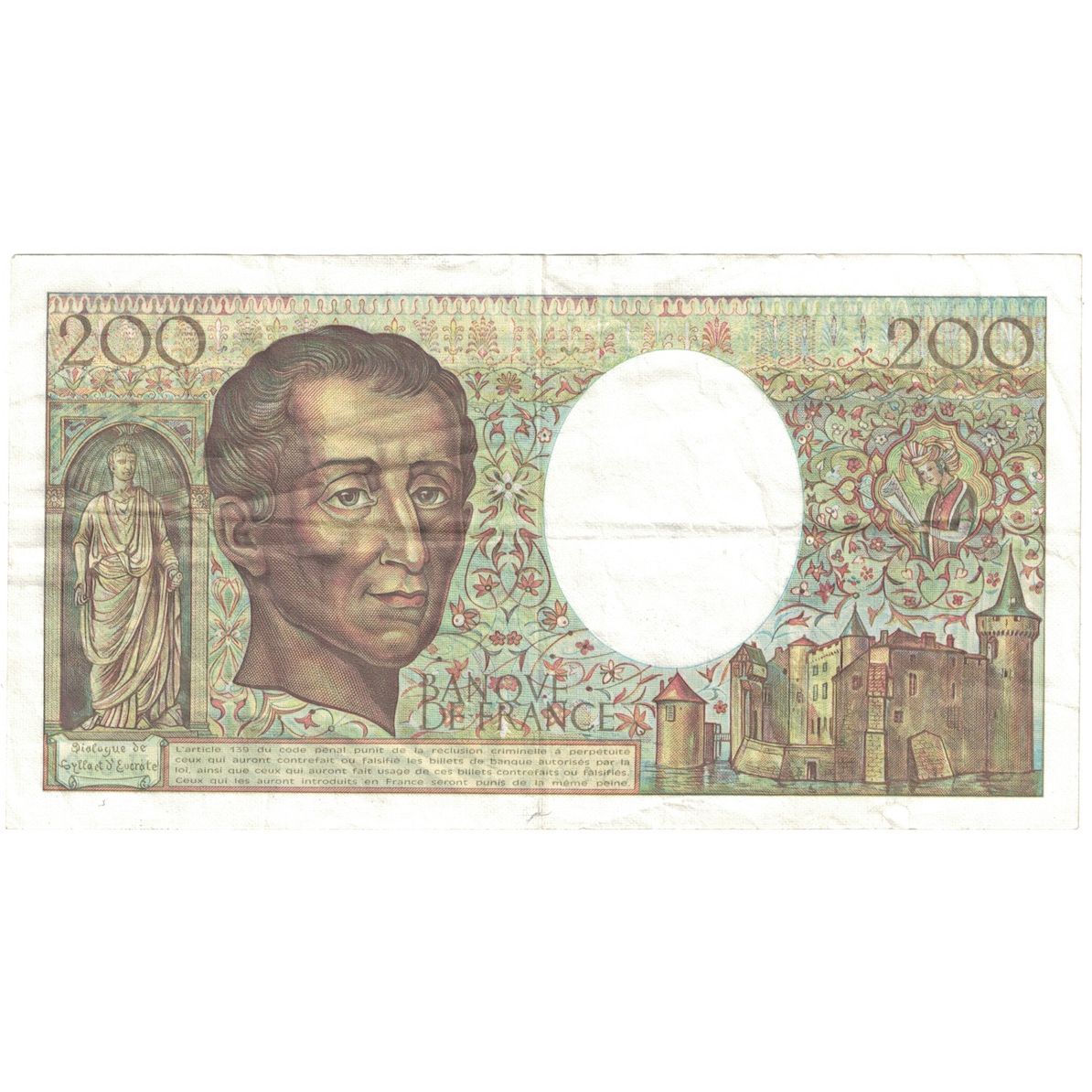 France, 200 Francs, Montesquieu, 1989, U.073, EF(40-45), Fayette:70.09, KM:155c