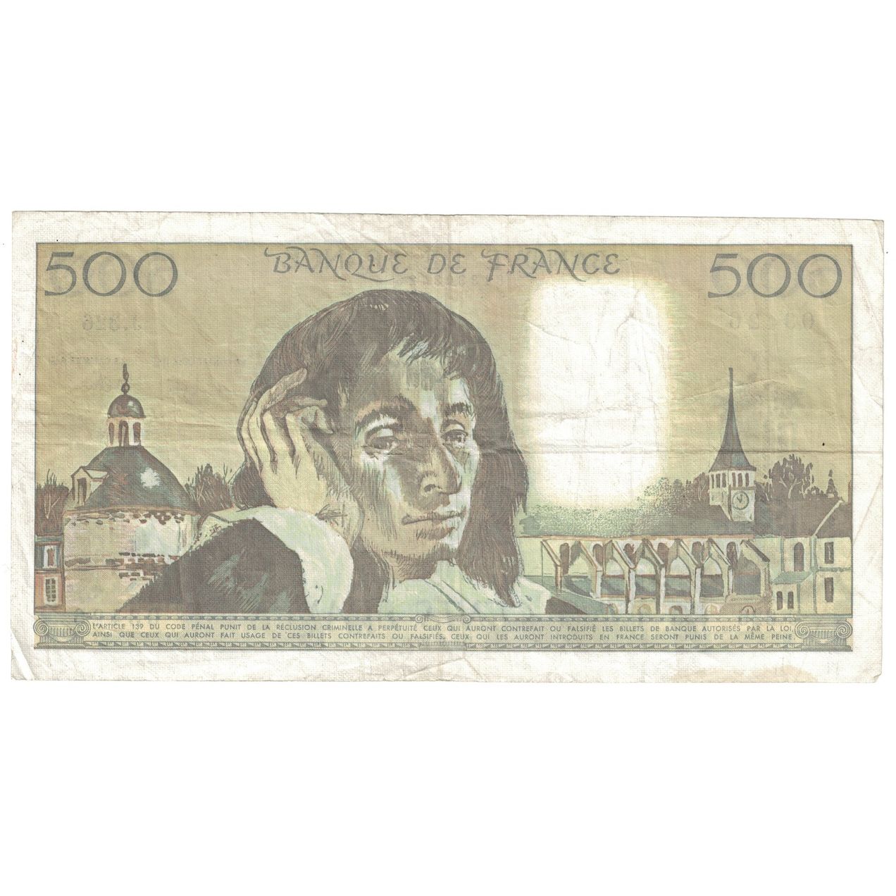 France, 500 Francs, Pascal, 1990, J.326, EF(40-45), Fayette:71.44, KM:156h