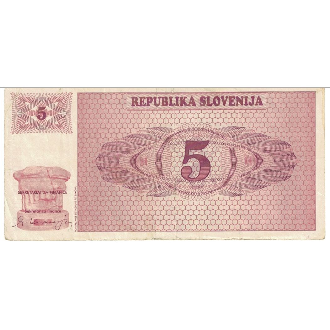 Billete, 5 (Tolarjev), 1990, Eslovenia, KM:3a, BC+
