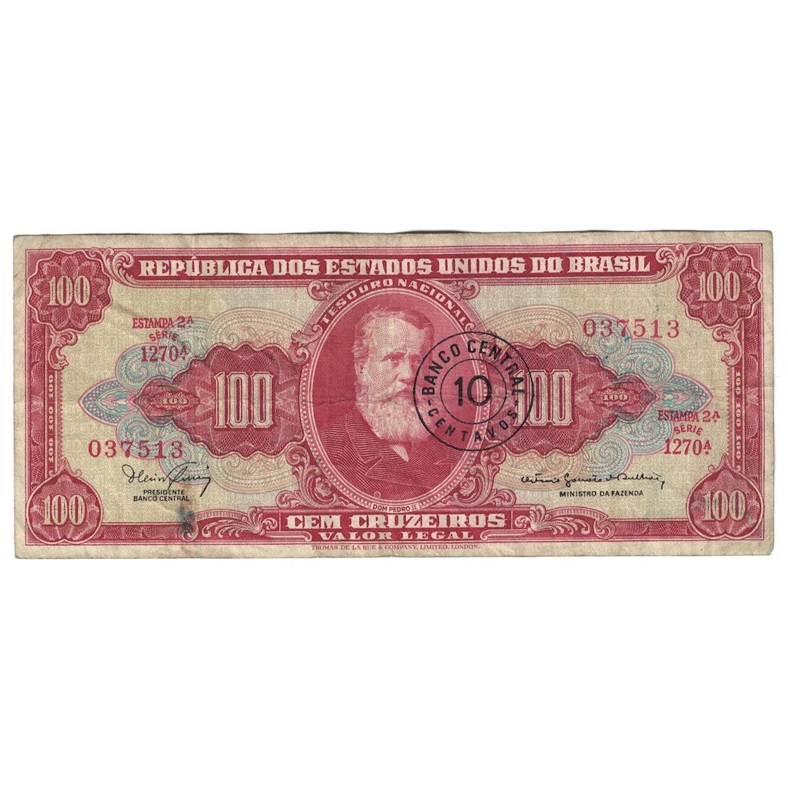 Billete, 10 Centavos on 100 Cruzeiros, Undated (1966-1967), Brasil, KM:185b, BC
