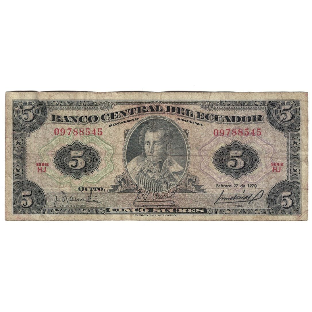 Billete, 5 Sucres, 1970, Ecuador, 1970-02-27, KM:100d, BC