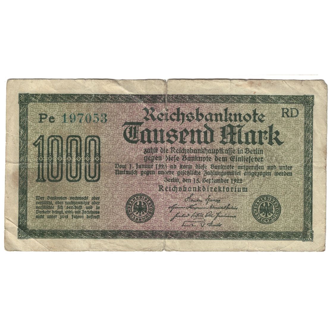 Billete, 1000 Mark, 1922, Alemania, 1922-09-15, KM:76f, BC