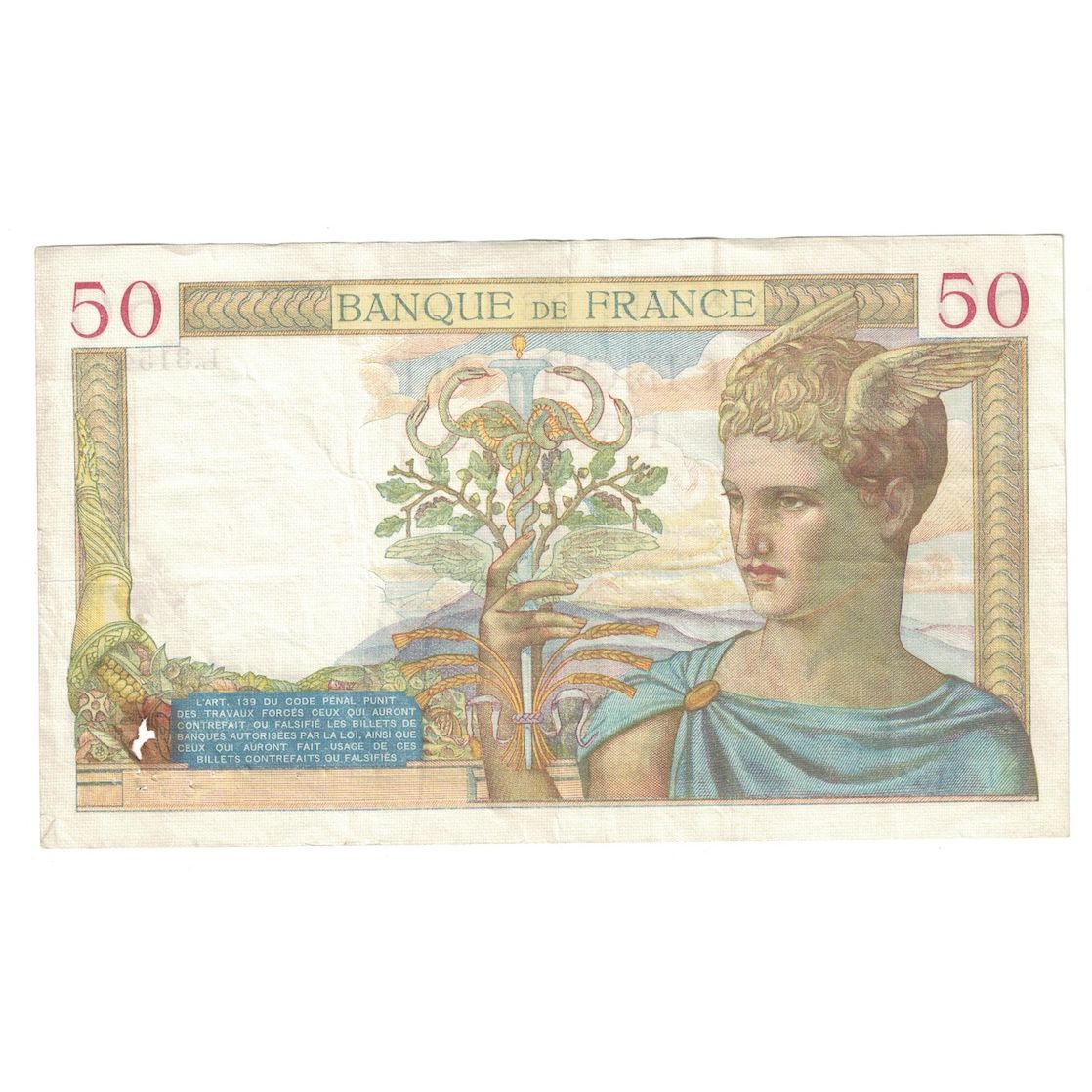 France, 50 Francs, Cérès, 1935, L.3154, EF(40-45), Fayette:17.18, KM:81