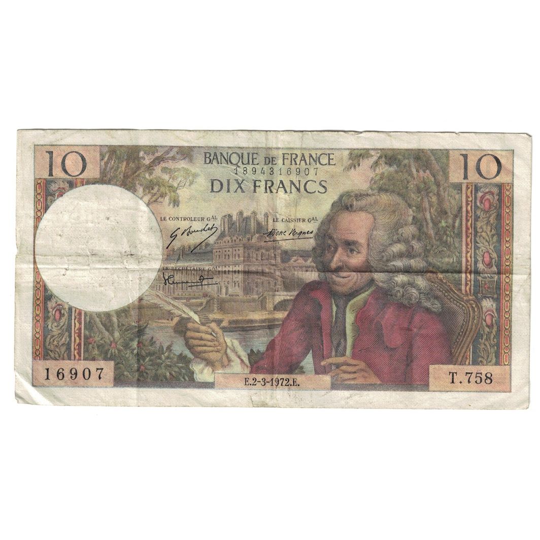 France, 10 Francs, Voltaire, 1972, T.758, VF(30-35), Fayette:62.55, KM:147d