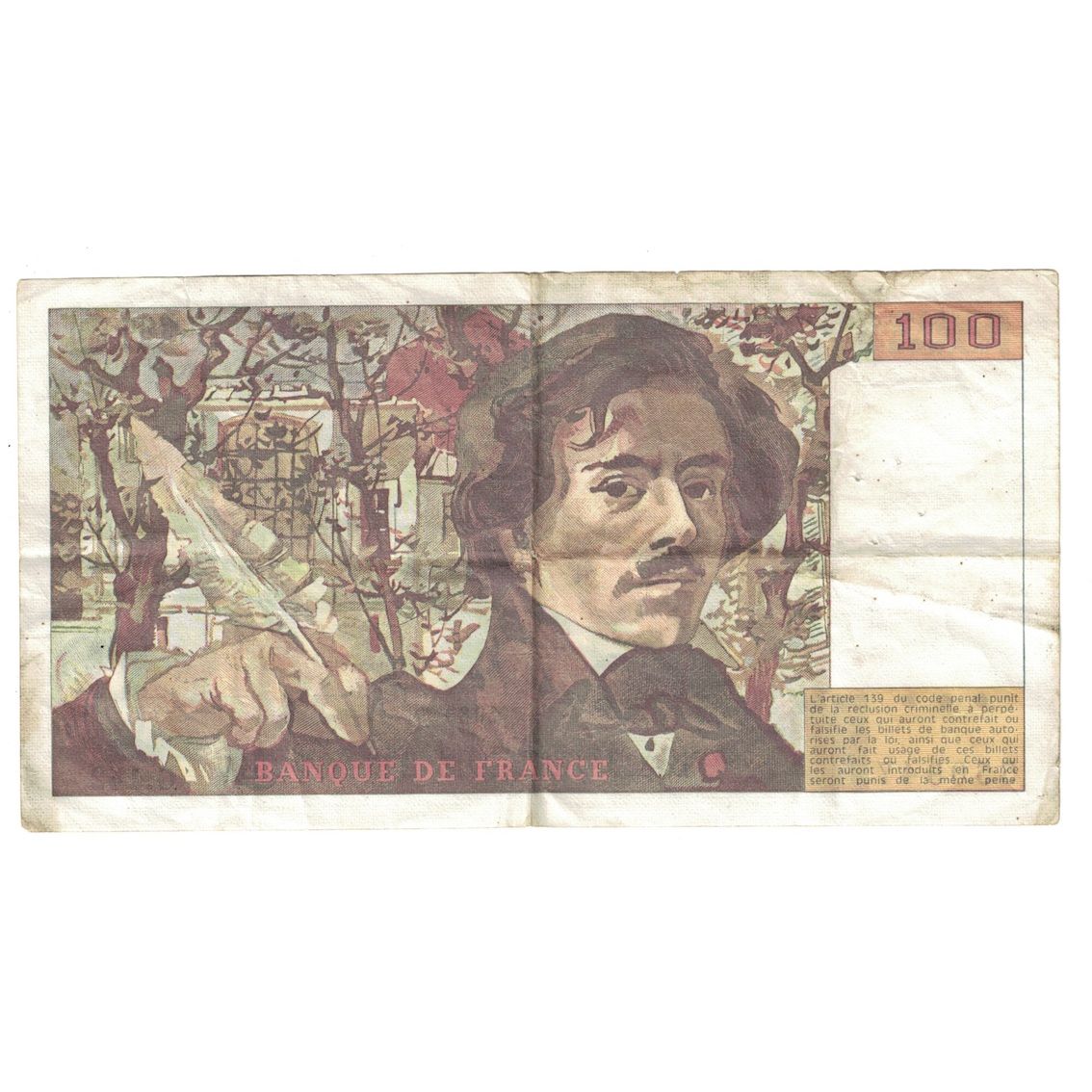 Francia, 100 Francs, Delacroix, 1989, G.142, BC, Fayette:69.13b, KM:154d