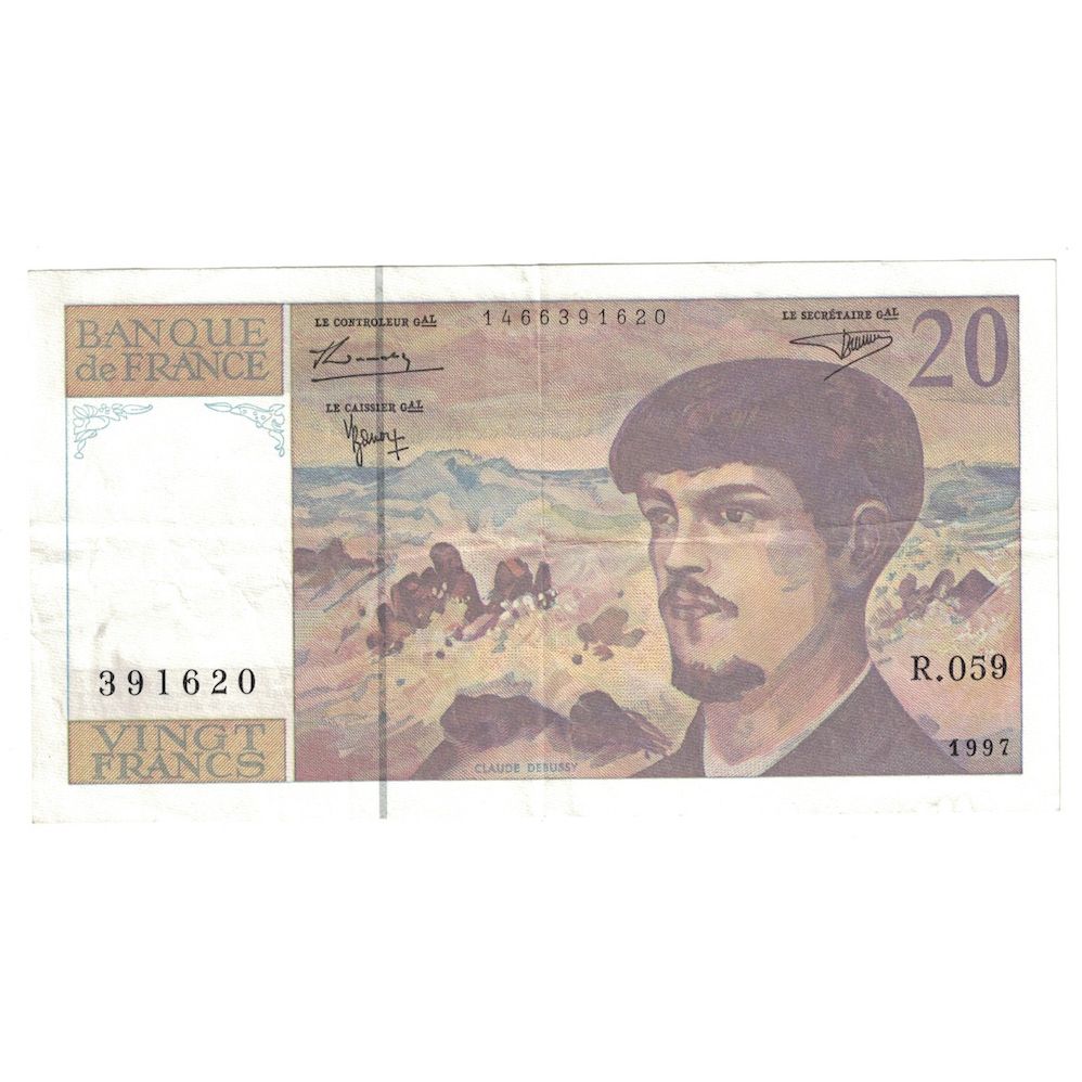 France, 20 Francs, Debussy, 1997, R.059, AU(50-53), Fayette:66TER.02A59, KM:151i