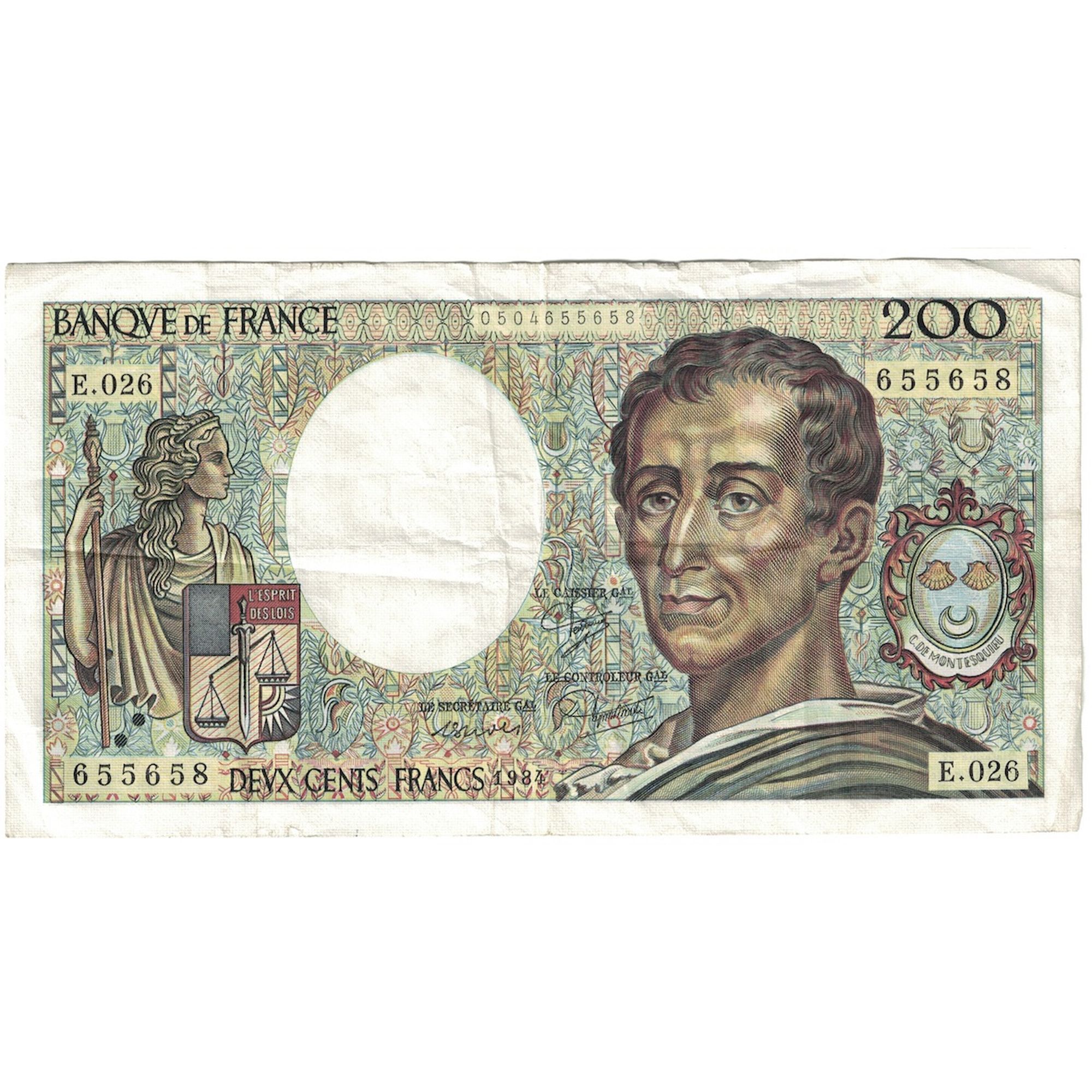 France, 200 Francs, Montesquieu, 1984, E.026, VF(30-35), Fayette:70.4, KM:155a