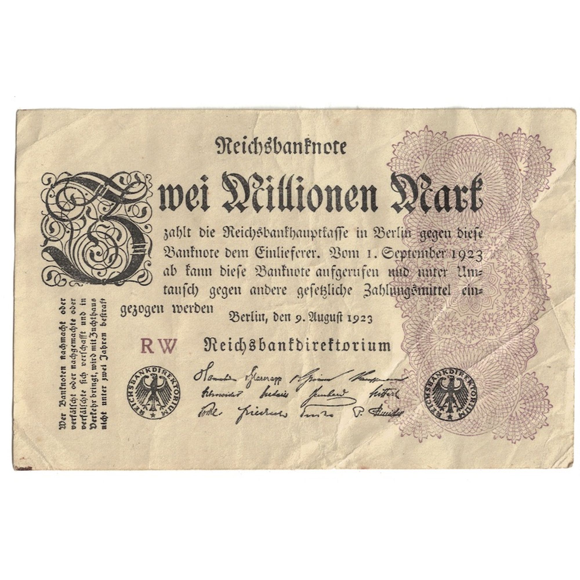 Geldschein, Deutschland, 2 Millionen Mark, 1923, 1923-08-09, KM:103, SS