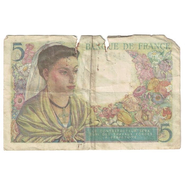 France, 5 Francs, Berger, 1947, R.152, G(4-6), Fayette:5.7, KM:98b