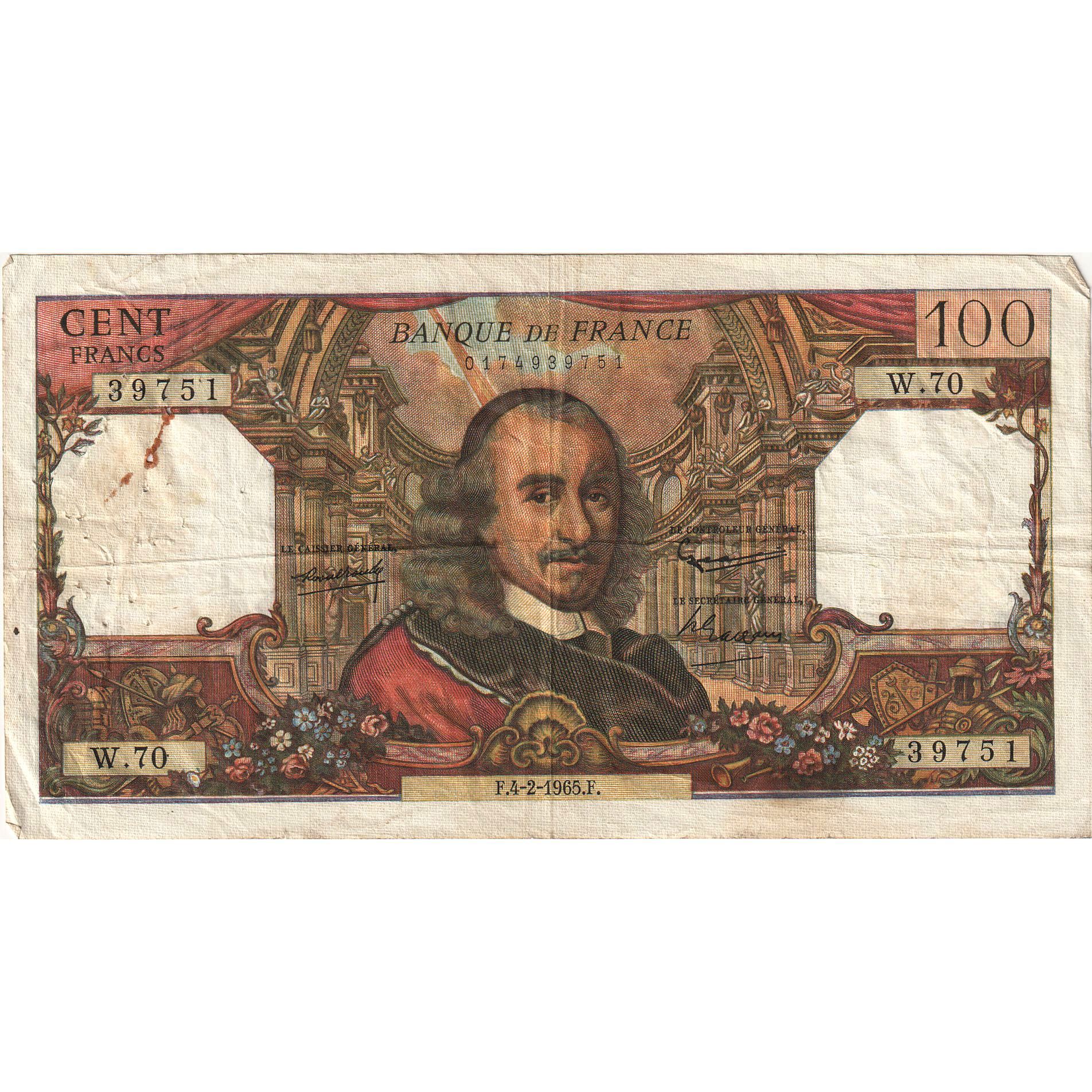 France, 100 Francs, Corneille, 1965-02-04, W.70, VF(30-35)