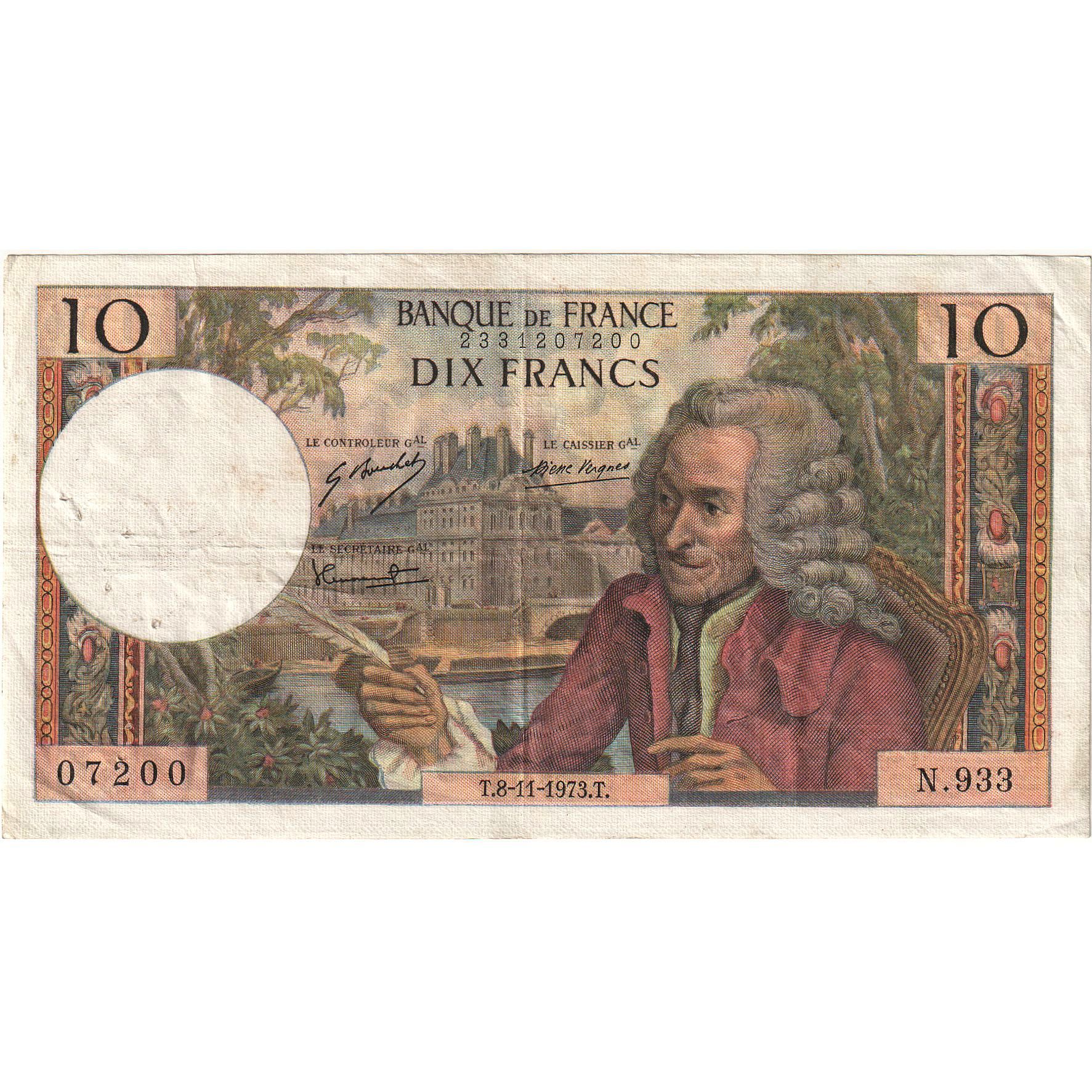 France, 10 Francs, N.933 07200, AU(50-53), Fayette:62.60, KM:147d