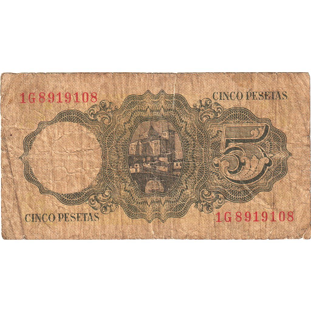 Spain, 5 Pesetas, 1951-08-16, KM:140a, VG(8-10)