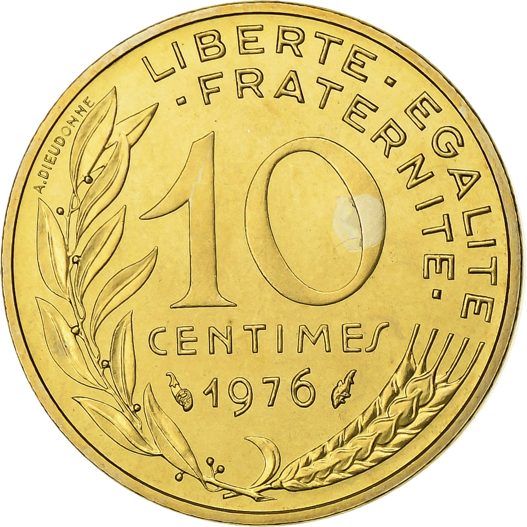 France, 10 Centimes, Marianne, 1976, Paris, série FDC, Aluminum-Bronze