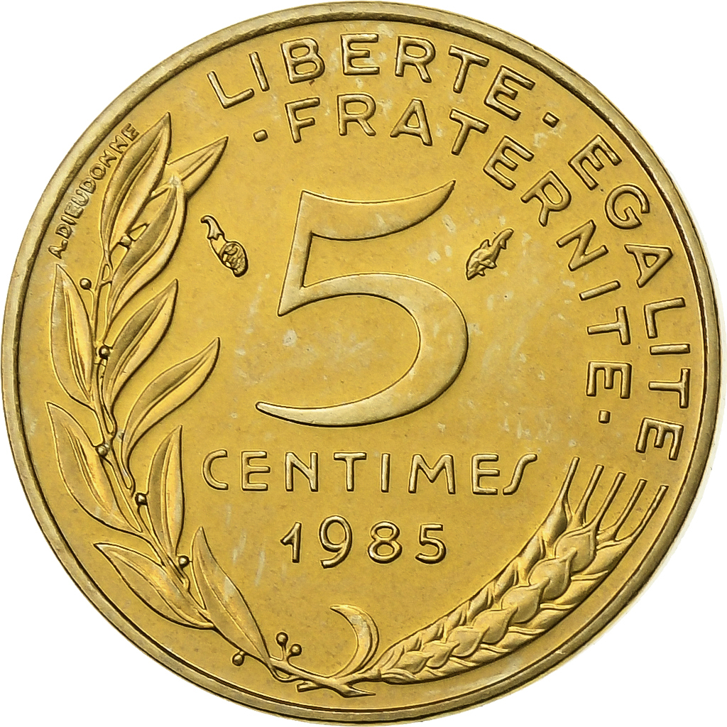 France, 5 Centimes, Marianne, 1985, Paris, FDC, Aluminum-Bronze, 