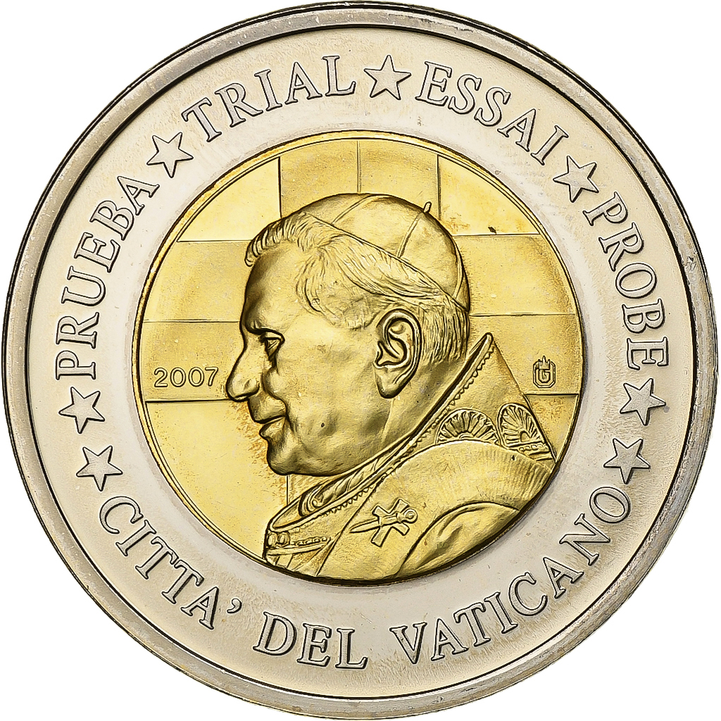 Vatican, Medal, 2 E, Essai-Trial Benoit XVI, 2007, Bi-Metallic, 