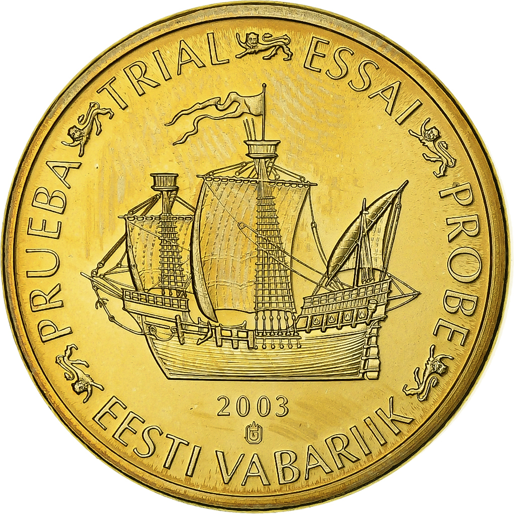 Estonia, Medal, 20 C, Essai-Trial, 2003, Copper-Nickel Gilt, 