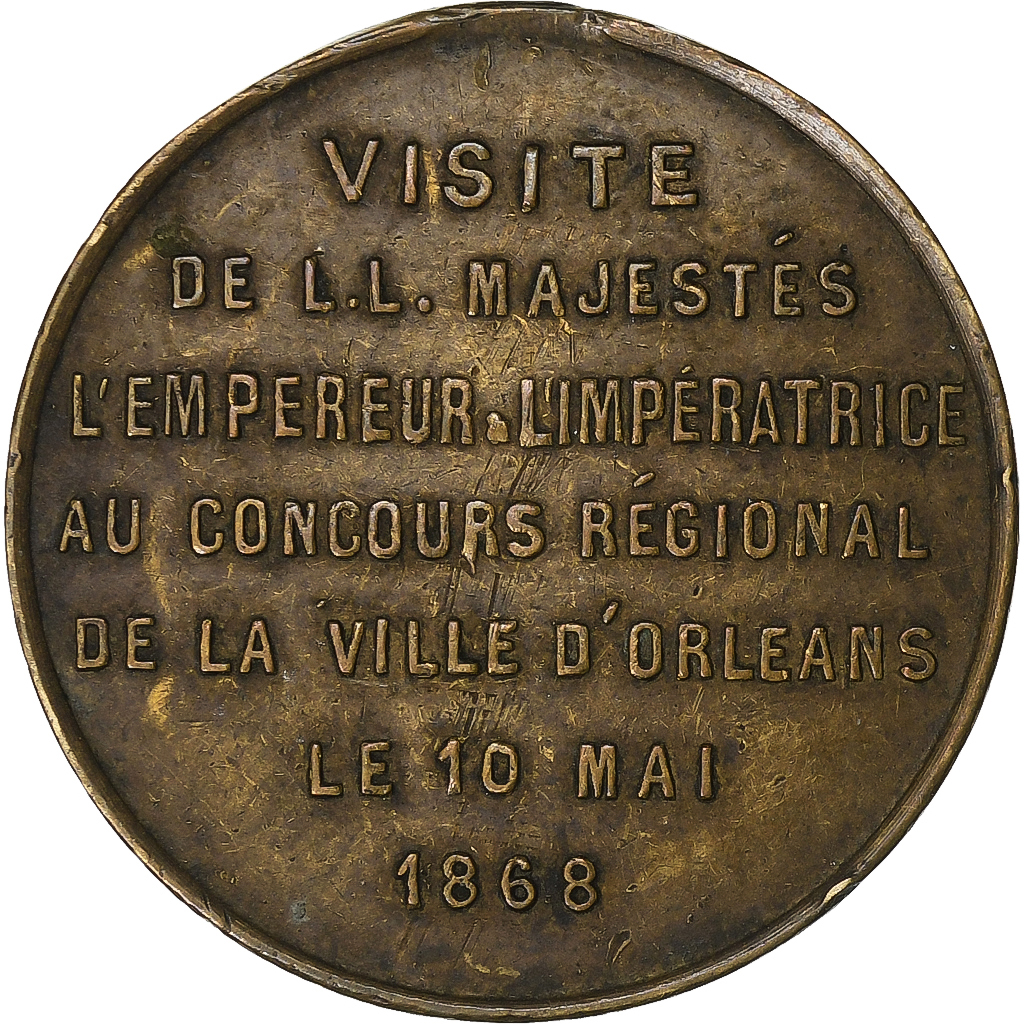France, Medal, Napoléon III, Concours Régional de la Ville d'Orléans, 1868