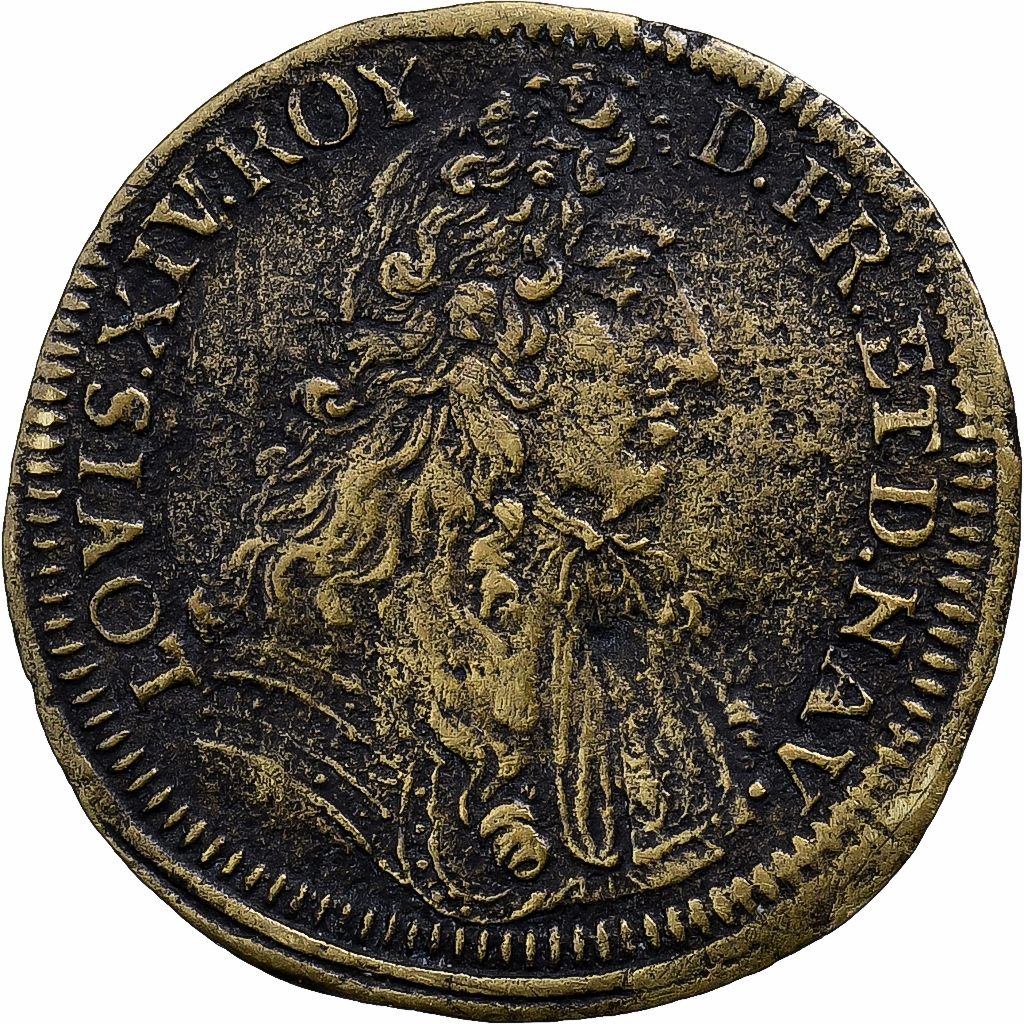 France, Token, Louis XIV, Nuremberg, Cornélius Lauffers, Brass, 