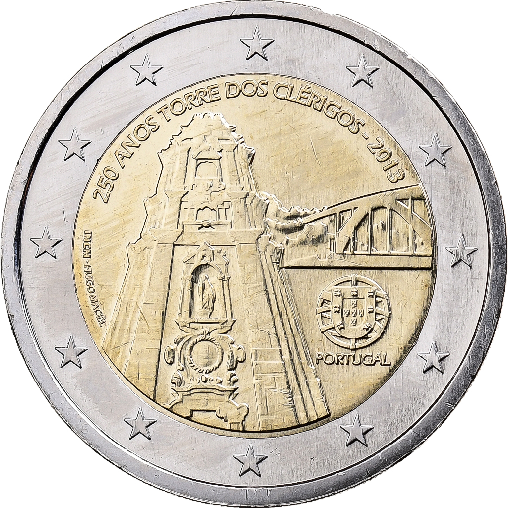 Portugal, 2 Euro, Tour des Clercs, 2013, Lisbon, Bi-Metallic, UNZ