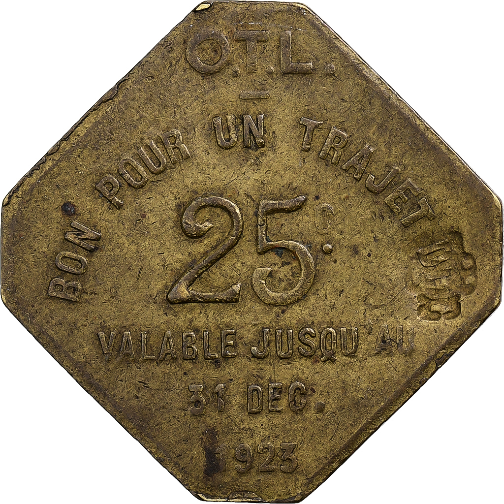 France, Lyon - O.T.L., 25 Centimes, 1923, , Brass