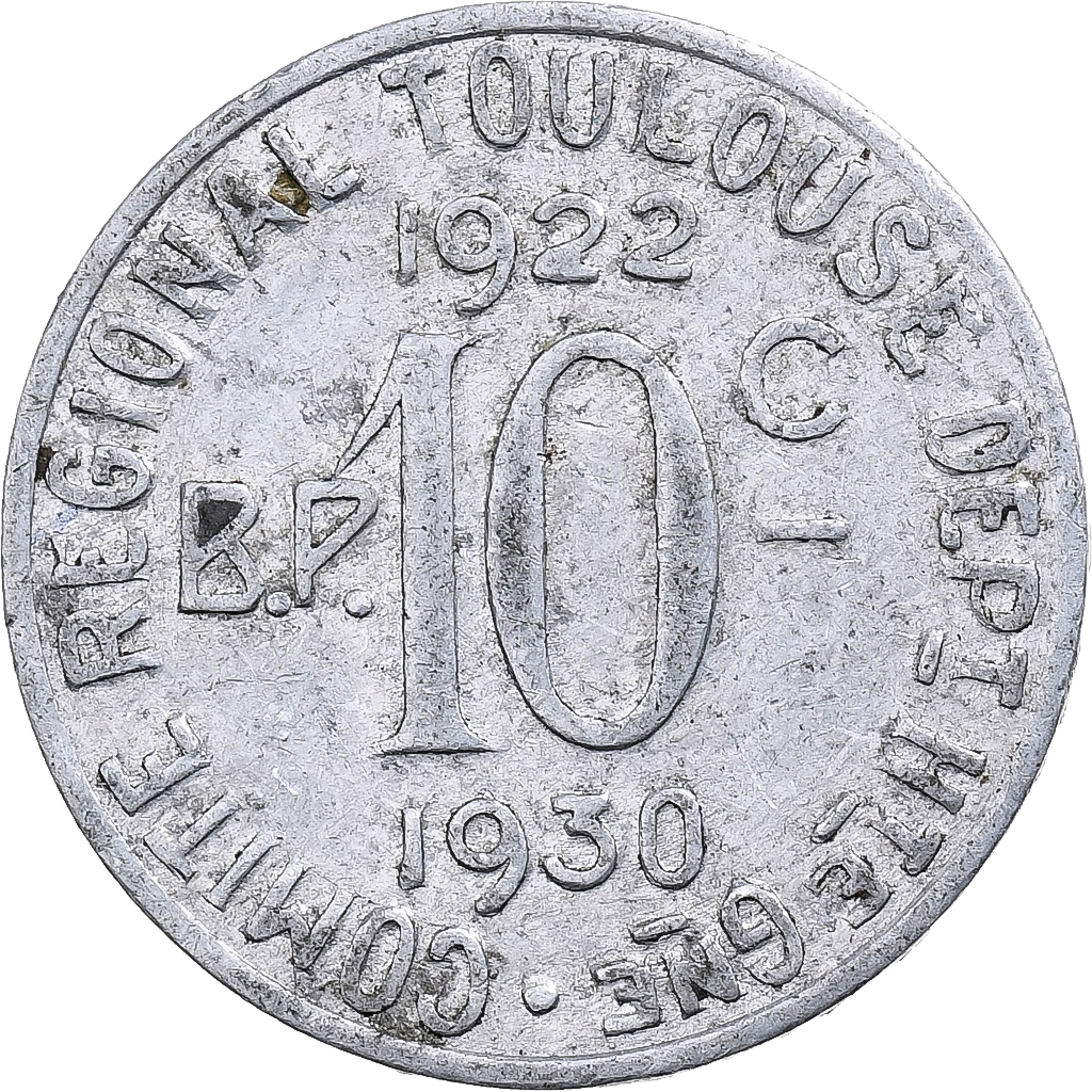 France, Comité Régional de Toulouse, 10 Centimes, 1930, , Aluminium