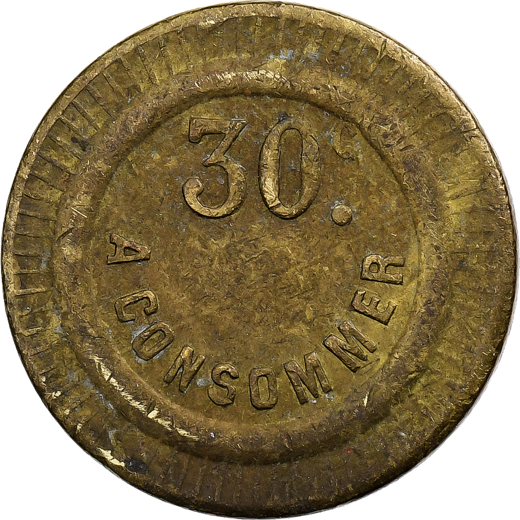 France, J.F, 30 Centimes, A Consommer, , Brass