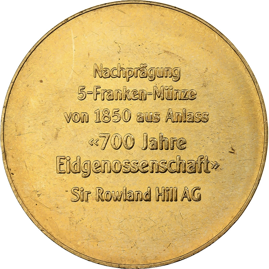 Switzerland, Medal, 700 Ans de la Confédération, 1991, Copper-Nickel Gilt