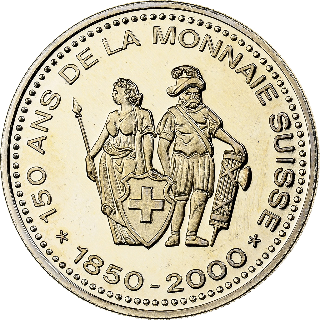 Switzerland, Medal, 150 Ans de la Monnaie Suisse, 100 FRANCS, 2000
